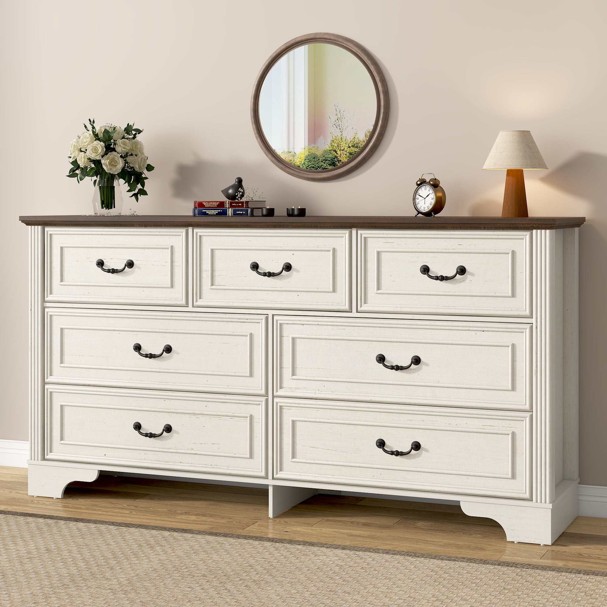 ChVans Farmhouse 7 Drawers Dresser for Bedroom, 59'' Wide Wood Rustic ...