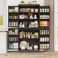thumbnail image 1 of ChVans Farmhouse 71" Tall Kitchen Pantry with 12 Hanging Shelves, 4 Barn Doors Pantry Storage Cabinet with Load-Bearing Steel Pipe and Adjustable Shelves for Kitchen, Dining Room, Living Room, Black, 1 of 11
