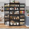 thumbnail image 1 of ChVans Farmhouse 71" Tall Kitchen Pantry with 12 Hanging Shelves, 4 Barn Doors Pantry Storage Cabinet with Load-Bearing Steel Pipe and Adjustable Shelves for Kitchen, Dining Room, Living Room, Black, 1 of 9