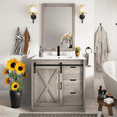 thumbnail image 1 of ChVans Farmhouse Bathroom Vanity with Sink & Faucet & Mirror, 36" Large Bathroom Vanity Cabinet Set with 3 Drawers and Sliding Barn Door, Freestanding Single Bath Storage Vanity Ceramic Sink,Grey, 1 of 8