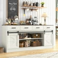 thumbnail image 1 of Farmhouse Buffet Cabinet, 70” Large Sideboard Cabinet with 3 Drawer, Rustic Storage Cabinets with Sliding Barn Door, Coffee Bar for Dinning Room, Kitchen, Hallway, and Living Room, White, 1 of 9