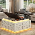 thumbnail image 1 of ChVans Farmhouse Lift Top Coffee Table, 35.8'' Large Square Coffee Table with Flip-Up Hidden Storage Compartment, White Center Table with LED Light for Living Room, Bedroom, Home Office, 1 of 9
