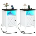 thumbnail image 1 of ChVans Farmhouse Set of 2 Nightstand with LED Lights & Charging Station for Bedroom, Rustic End Table with Barn Door & Storage Shelf for Living Room, Black&White, 1 of 8