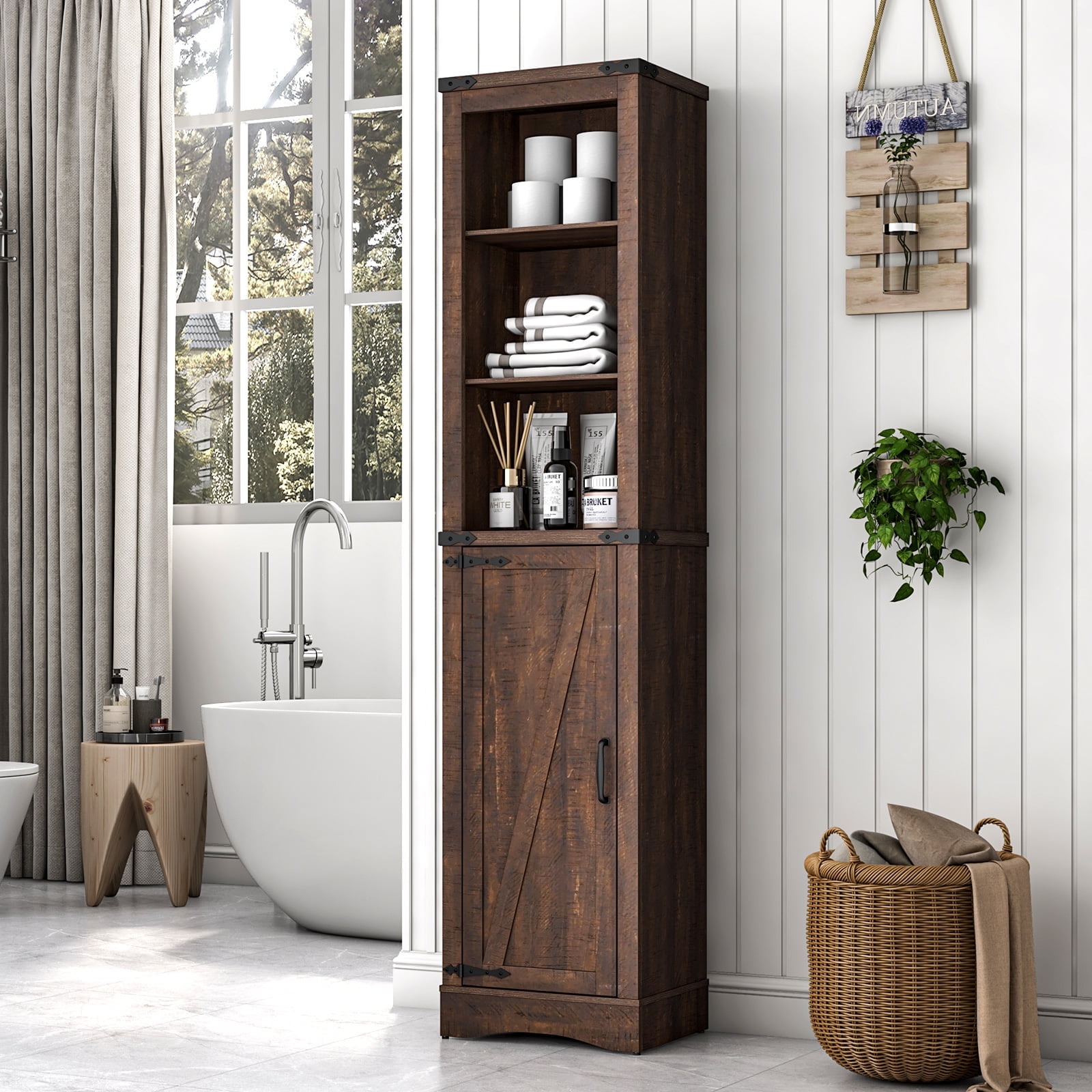 ChVans Farmhouse Storage 5Shelf Tall Bathroom Organizer w
