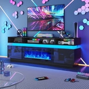 ChVans Fireplace TV Stand for 80" 85" 90" with LED Light & Outlets, 82.7" Large Entertainment Center Gaming Soundbar Shelf with 40'' Electric Fireplace