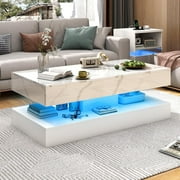ChVans LED Coffee Table with 2 Storage Drawers, Modern High Gloss Black Coffee Table w/20 Colors LED Lights & APP Contro