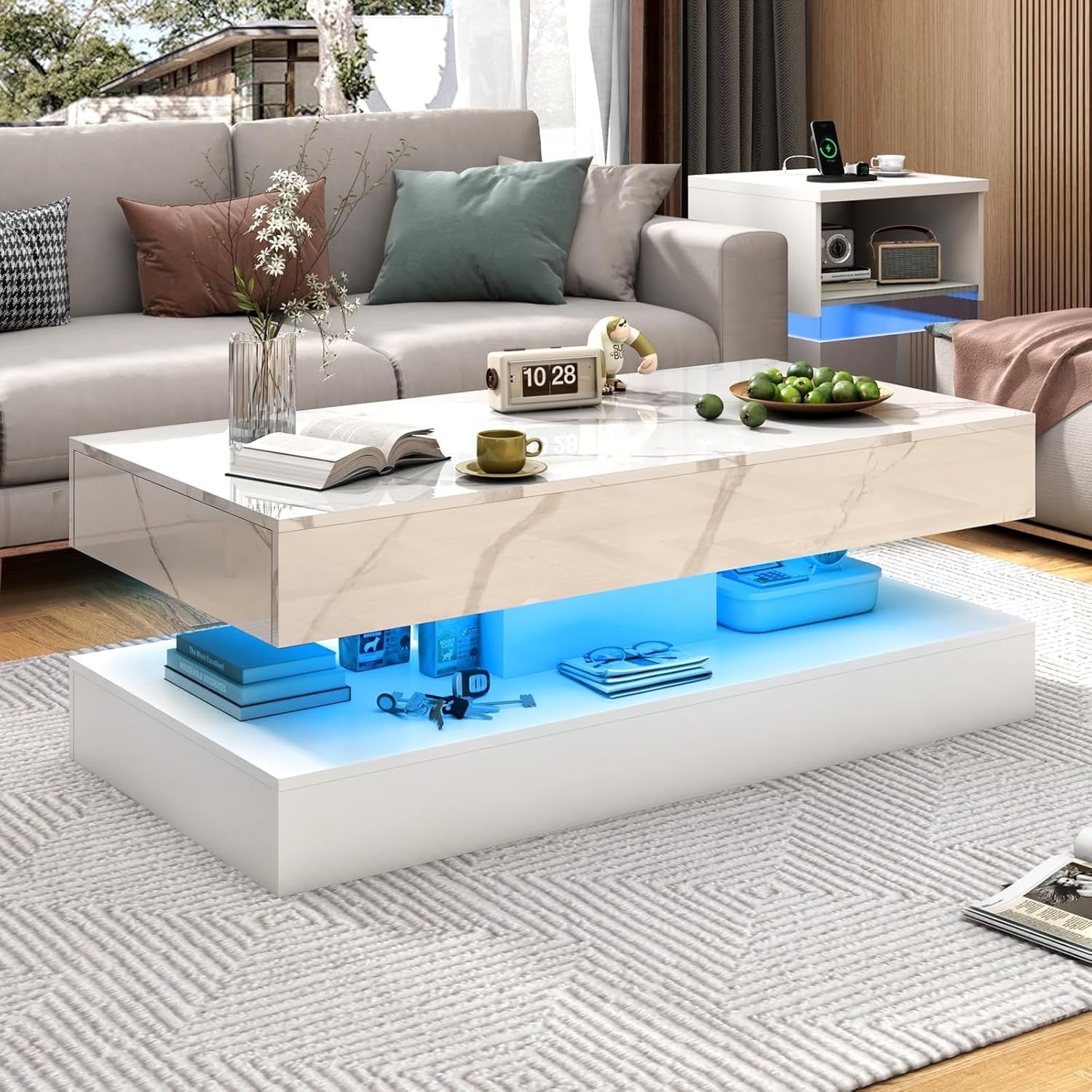 Amazon.com: HOMFAMILIA LED Coffee Table with 2 Storage
