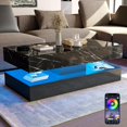 ChVans LED Coffee Table with 2 Storage Drawers, Modern High Gloss Black