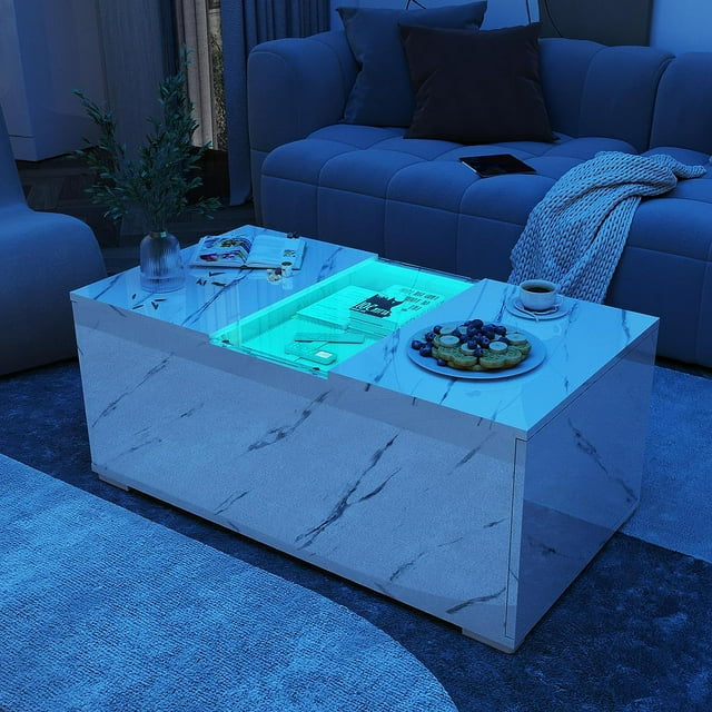 ChVans LED Coffee Tables with Storage, Rectangle High Gloss Coffee