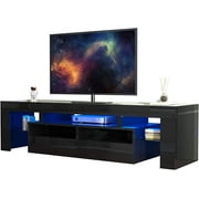 ChVans LED TV Stand for 50/55/60 inch TVs, Modern Entertainment Center with 2 Storage Drawers & RGB LED 20 Color Light, High Glossy TV Table Media Furniture, Black