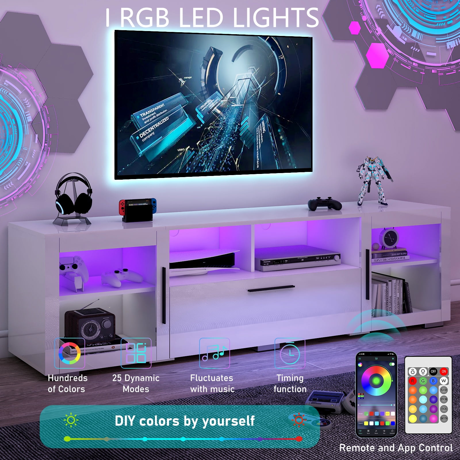 ChVans LED TV Stand for 85/80/75inch, Modern Entertainment Center TV with LED Lights