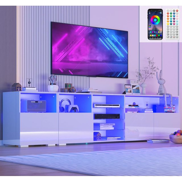 "ChVans Modern LED TV Stand for 80/85 Inch Entertainment Center with