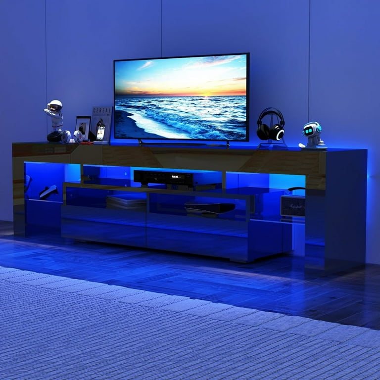 Chvans LED TV Stand for 80 90 100 inch TV High Glossy Modern Entertainment Center with Drawer and LED Lights