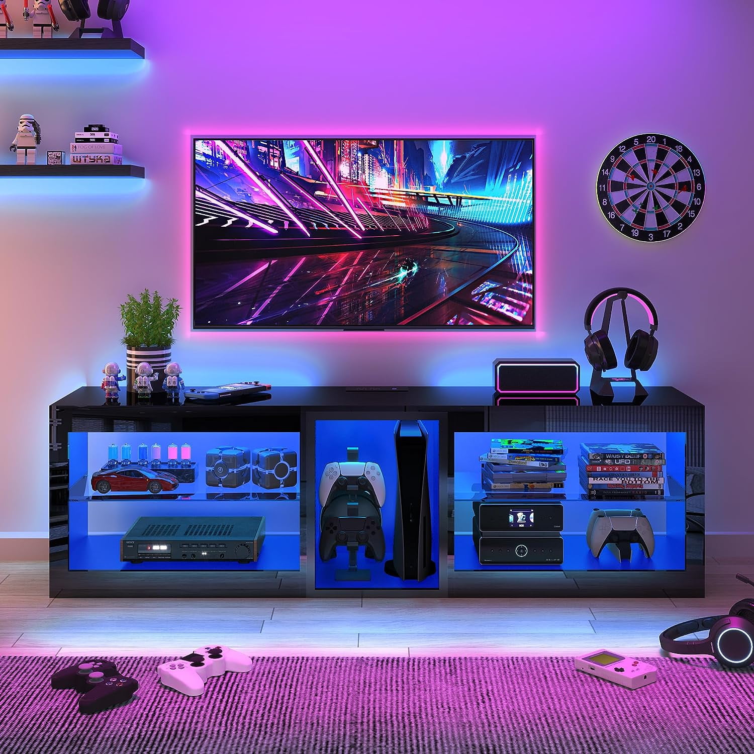 ChVans LED TV Stand for TVs up to 60" with Power Outlets, Gaming Entertainment Center for Living Room Bedroom