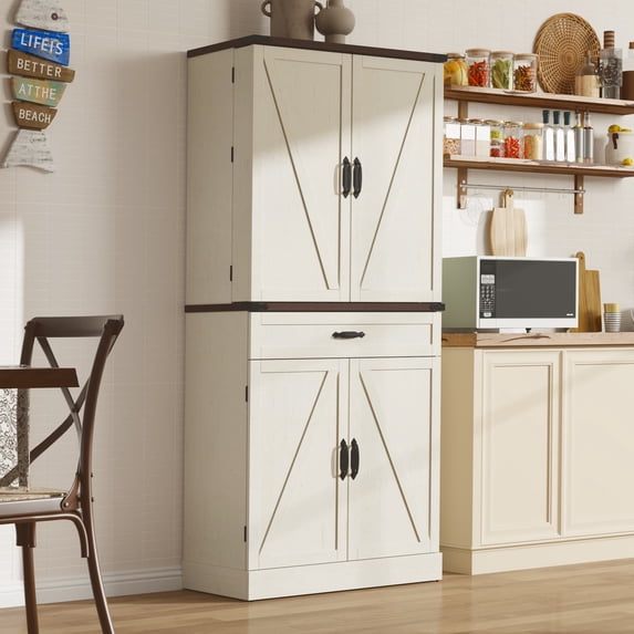 ChVans Large Kitchen Pantry Cabinet with 3 Drawers & 6 Door Storage Racks, 71" Tall Farmhouse Storage Cabinet with Metal-Reinforced Shelves for Kitchen Dining Room Living Room