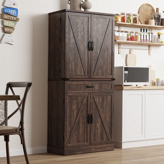 ChVans Large Kitchen Pantry Cabinet with 3 Drawers & 6 Door Storage Racks, 71" Tall Farmhouse Storage Cabinet with Metal-Reinforced Shelves for Kitchen Dining Room Living Room