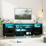ChVans Large LED TV Stand for 85/90/100 inch TV, High Glass Modern Entertainment Center with LED Lights and Glossy Cabinets