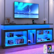 ChVans Modern LED TV Stand for TVs up to 80" with Adjustable LED Lights/Outlet, High Gloss Entertainment Center with Open Shelves Storage, Media Console TV Stands for Living Room, Game room, Bedroom