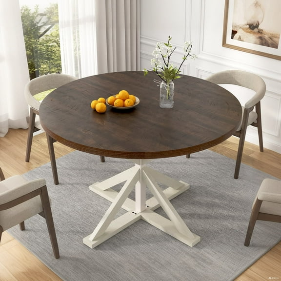 ChVans 47" Round Dining Table for 4 People, Rustic Farmhouse Wooden Round Table for Kitchen Living Roon Dinning Room