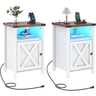 VEANERWOOD Nightstands Set of 2, Farmhouse End Tables with Charging ...