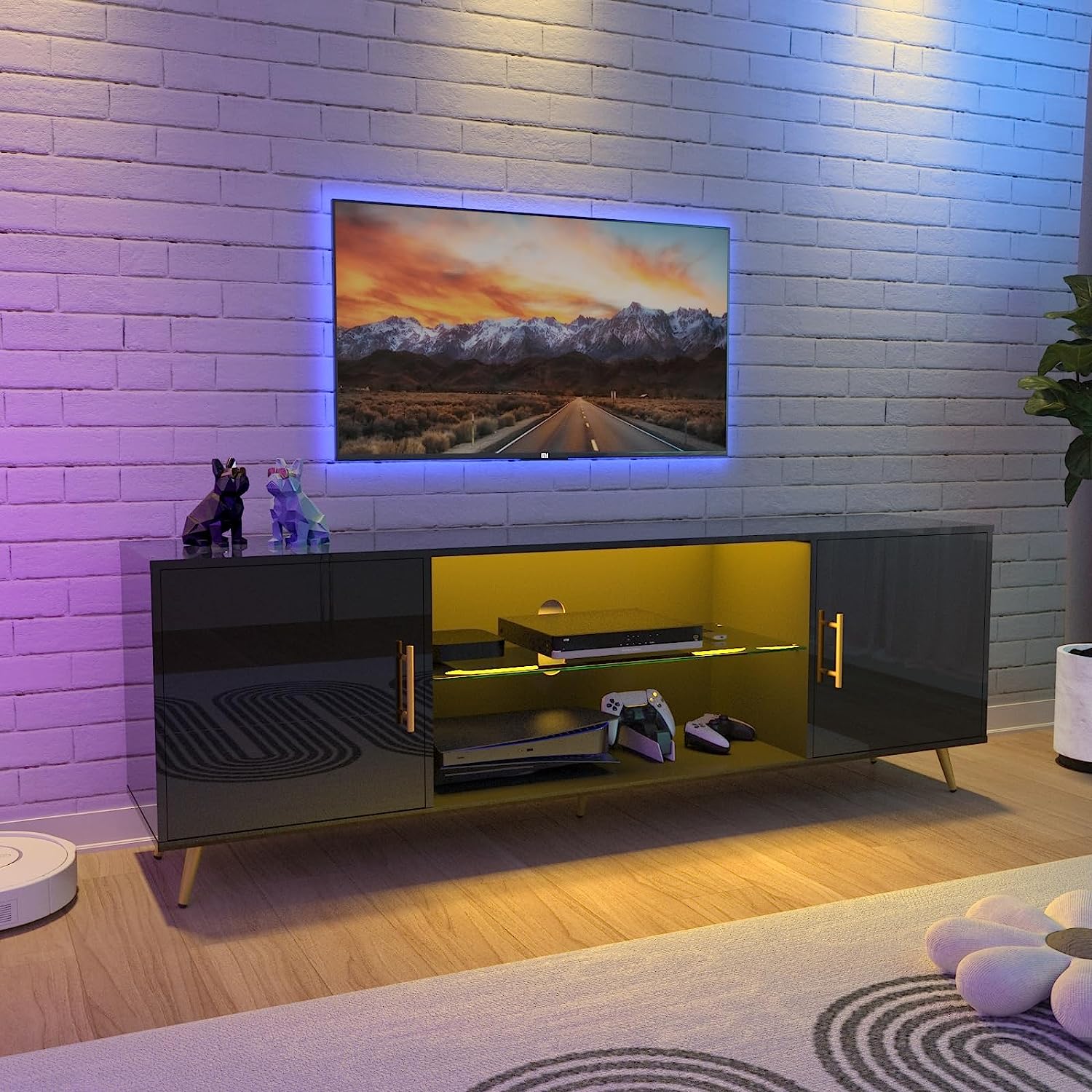 ChVans LED TV Stand for 60/55/50 inch TVs, Modern Entertainment Center with Storage Drawers