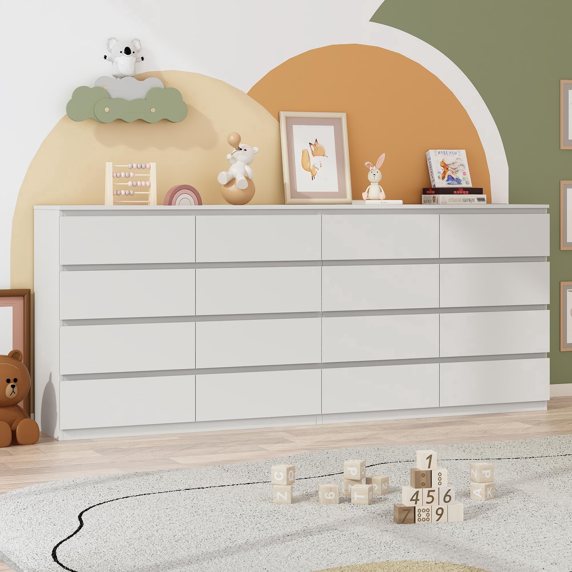 ChVans White 16 Drawer Dresser with Charging Station, 87" Oversized Modern Wood Chest of Drawers Handle Free, 35.4" Tall Malm Dresser for Bedroom, Living Room, Entryway, Hallway, White - Walmart.com ChVans White 16 Drawer Dresser with Charging Station, 87" Oversized Modern Wood Chest of Drawers Handle Free, 35.4" Tall Malm Dresser for Bedroom, Living Room, Entryway, Hallway, White - Walmart.com