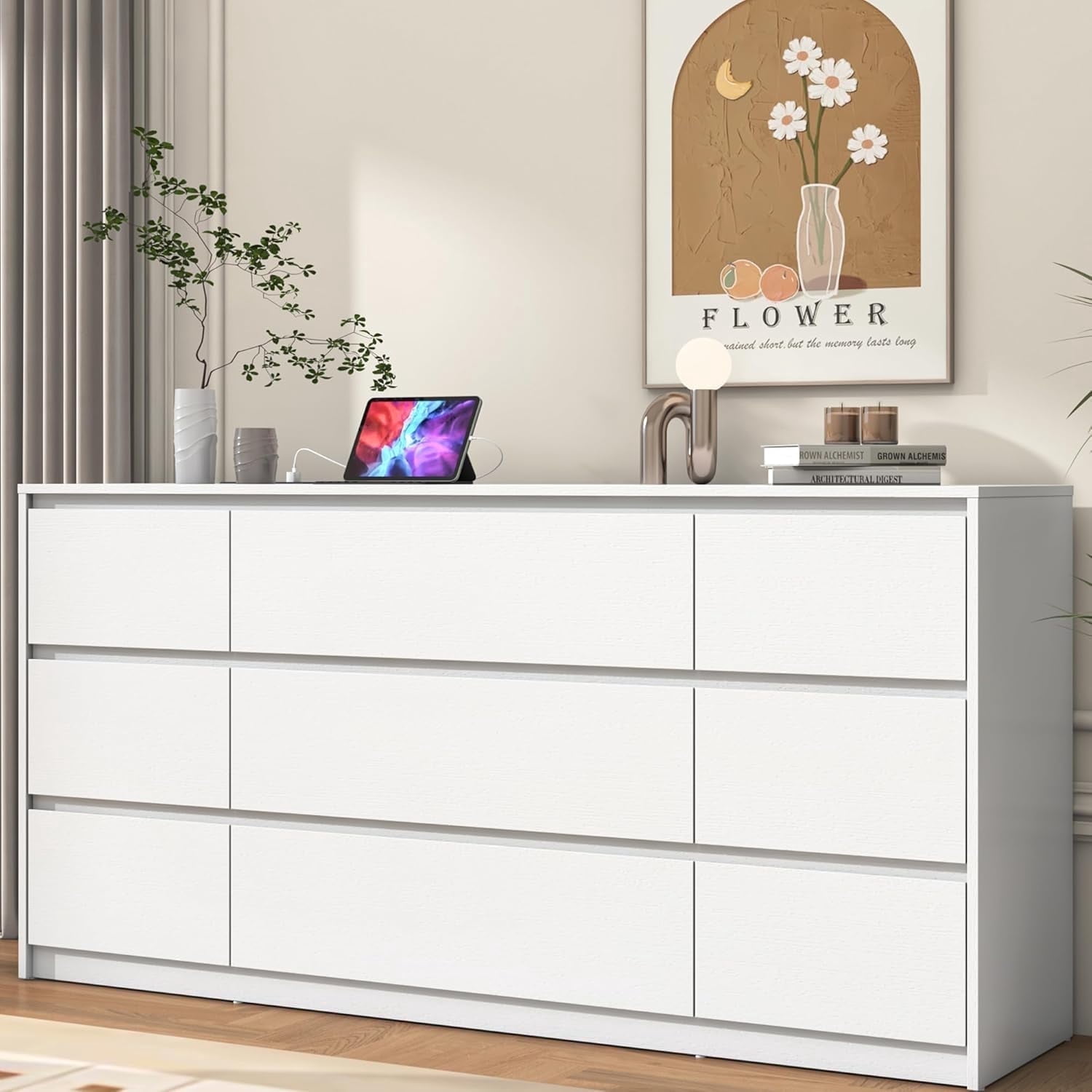 ChVans White 9 Drawers Dresser with Charging Station, 63" Long Modern Dresser with 9 Drawers for Bedroom, Large Wood Chest of Drawers Handle Free, ... ChVans White 9 Drawers Dresser with Charging Station, 63" Long Modern Dresser with 9 Drawers for Bedroom, Large Wood Chest of Drawers Handle Free, ...