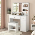 thumbnail image 1 of ChVans White Vanity Desk with Lighted Mirror & Charging Station, Vanity Table Set w/3 Storage Shelves,2 Drawers,Storage Cabinet & Makeup Vanity Cushioned Stool(White-37"), 1 of 10