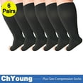 thumbnail image 1 of ChYoung 6Pack L Toeless Compression Socks Unisex Extra Wide Calf Open Toe Support Circulation 20-30 mmHg Knee High for Fatigue Pain Leg Swelling Soothing Comfy Gradient Support Prevents Edema Black, 1 of 10