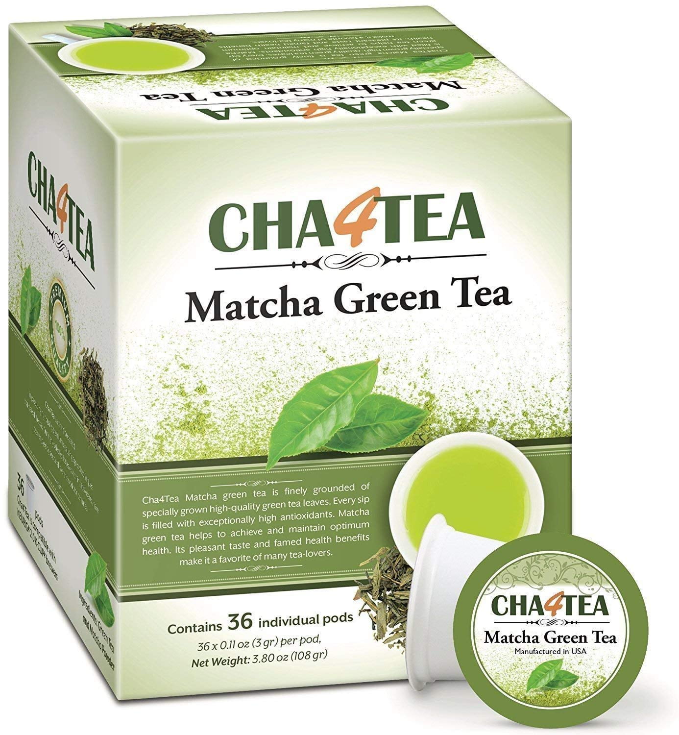 まっちゃ Cha4TEA 36-Count Matcha Green Tea K-Cup Pods for Keurig