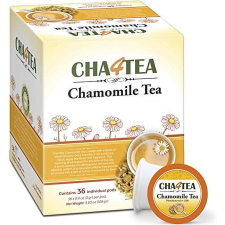 Cha4Tea 36-Count Pure Camomile Herbal Tea Pods Compatible with Keurig Brewers - Bedtime/Sleep-well/Nightly Calm/Relaxing Tea