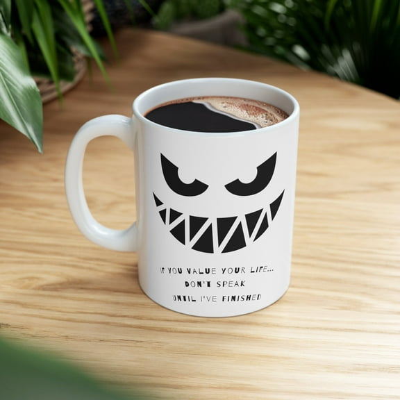 ChaChaCoo Angry Smiley Face Mug | Sharp Teeth Design | If You Value Your Life | Ceramic Coffee Cup
