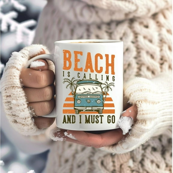 ChaChaCoo Beach Is Calling Mug Funny Ocean Lover Coffee Cup, Beach Bum Gift Coastal Vacation Vibes Witty Ceramic Mug for Summer Surf & Sand Lover Gift