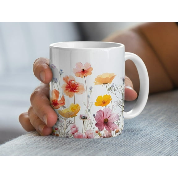 ChaChaCoo Beautiful Floral Mug, Colorful Flower Design, Botanical Mug, Unique Garden Gifts, Coffee Mug for Flower Lovers, Spring Flower Mug