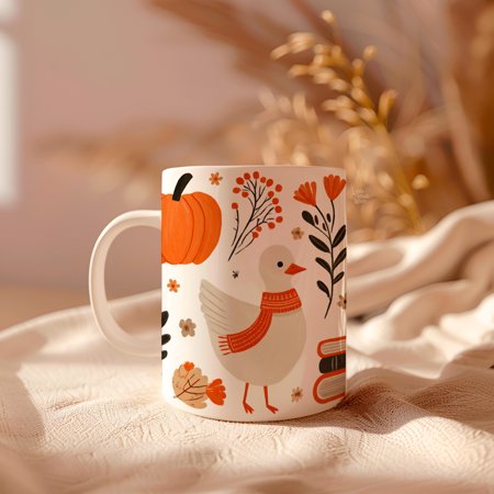 ChaChaCoo Cozy Fall Hot Chocolate Mug, Cute Fall Cottagecore Tea Cup, Whimsical Gift for Her, Cozy Season Ceramic Mug, Fall Bucket List Coffee Cup
