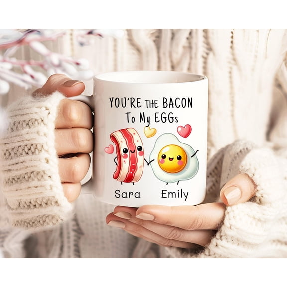 ChaChaCoo Custom Funny Mug for Couples - Personalized Bacon and Eggs Mug - Funny Couple Coffee Cup - Custom Name Gift for Food Lovers