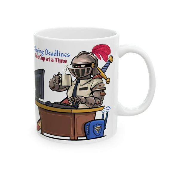 ChaChaCoo Deadline Dueler Coffee Mug, Knight vs Deadline Office Cup, Funny Fantasy Geek Gift for Work & Gamers (11oz/15oz)