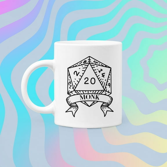 ChaChaCoo Dungeons and Dragons Monk Character Class Drinking Mug | DnD Simple Coffee Tea Cup | D20 Dice Fantasy TTRPG | Geek Gifts for Him Her