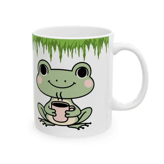 ChaChaCoo Frog Ceramic Mug, Cute Green Frog Coffee Cup, Cozy Life Drinkware, Cheerful Amphibian Tea Mug, Playful Animal Lover Gift