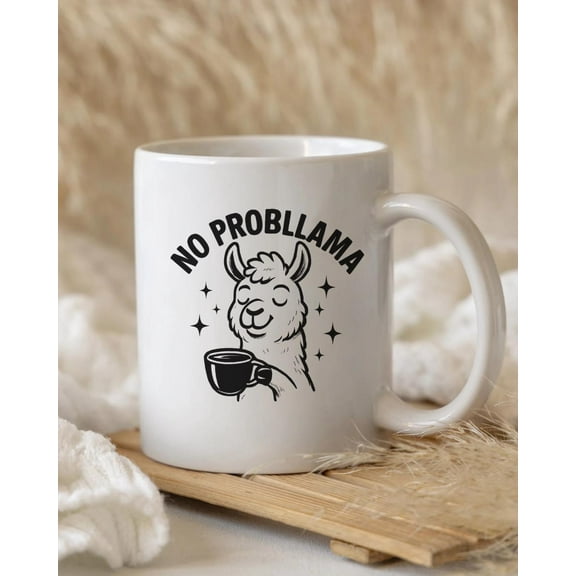 ChaChaCoo Funny Llama Ceramic Mug - "NO PROBLLAMA" Coffee Cup, Gift for Animal Lovers, Office Humor, Cute Drinkware, Birthday Present