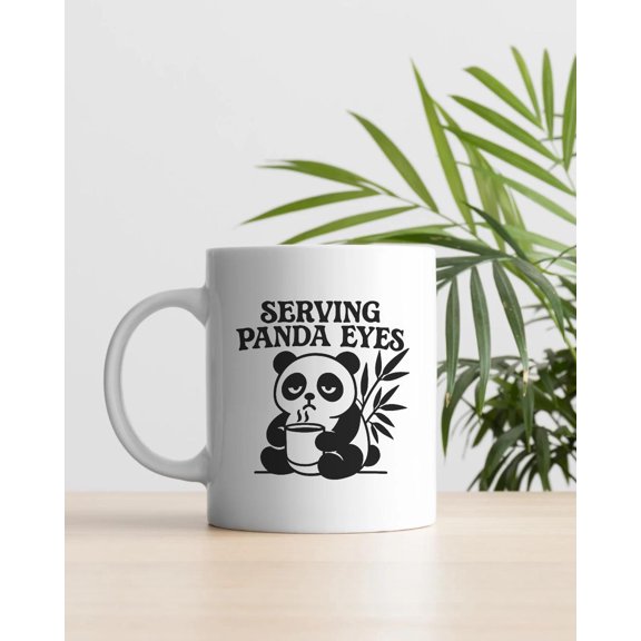 ChaChaCoo Funny Panda Coffee Mug - "SERVING PANDA EYES" - Tired Panda Ceramic Cup - Cute Animal Mug for Coffee Lovers, Morning Mood Mug