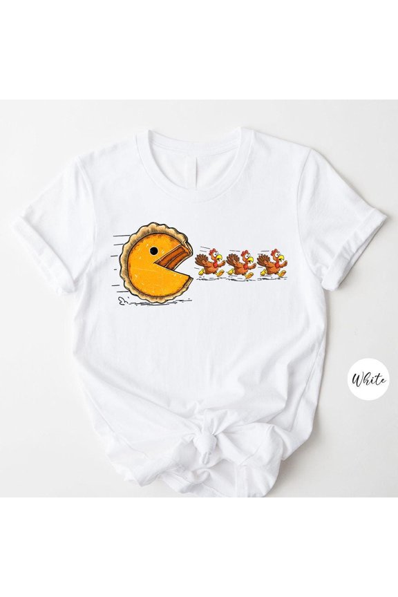 Funny Thanksgiving Pie Chasing Turkeys T-Shirt