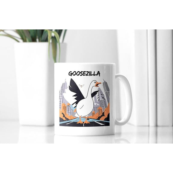 ChaChaCoo Goosezilla Ceramic Mug, Funny Goose Coffee Cup, Animal Lover Gift, Birdzilla Tea Mug, Unique Wildlife Gift, 11oz, 15oz