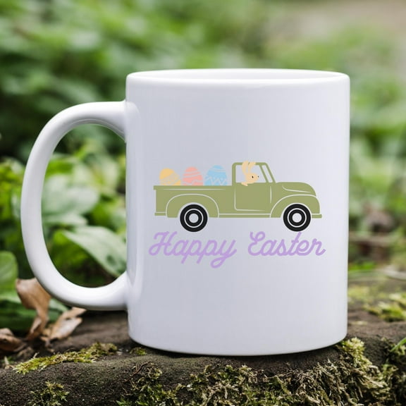ChaChaCoo Happy Easter bunny in a truck Coffee Mug, Perfect for Gift, Spring Home Decor, Ceramic Cup for Easter Celebration, 11oz