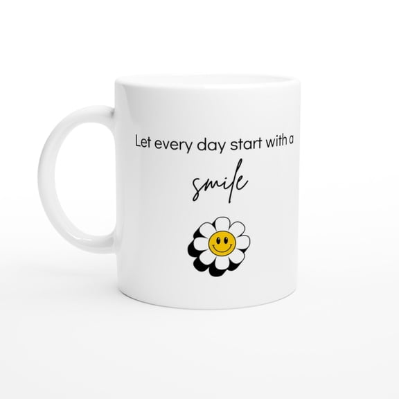 ChaChaCoo Let Every Day Start with a Smile Mug – Cute Flower Mug, Positive Quote Gift, Cheerful Morning Coffee Cup, Uplifting Gift Idea