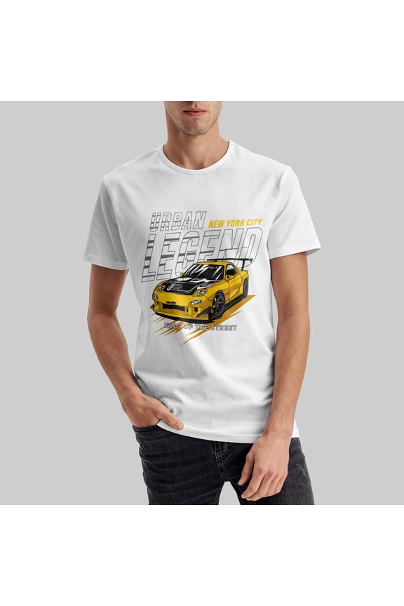 Retro Graphic Unisex Yellow Car shirt Soft Washed Cotton Tee Men Hip Hop T-shirt Print Streetwear Gender Neutral Clothing Gift for Him Her