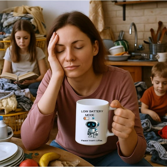 ChaChaCoo Smarto™ Low Battery Mode Mug - Funny Robot Coffee Cup - Smart Tech Humor Gift - 11oz or 15oz Accent Mug