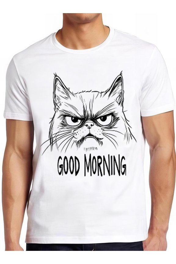 Unimpressed Cat Good Morning Kitten Meow Pet Design Funny Meme Men Women Fashion Top Retro Gift Tee T Shirt