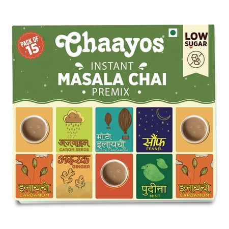 Chaayos Instant Tea Premix - Low Sugar - Masala Flavour (15 Sachets) | Instant Tea | Tea Premix | Masala Tea | Masala Chai | Assam Tea | Flavored Tea | Tea Masala Mix