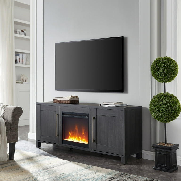 Chabot TV Stand with Crystal Fireplace 58 in Charcoal Gray